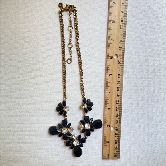 J. Crew statement necklace in dark navy floral clusters with clear rhinestones - Picture 2 of 2